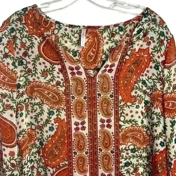 Passports Women's Boho Sheer Paisley Print Blouse Multicolor Size M - Picture 8 of 10
